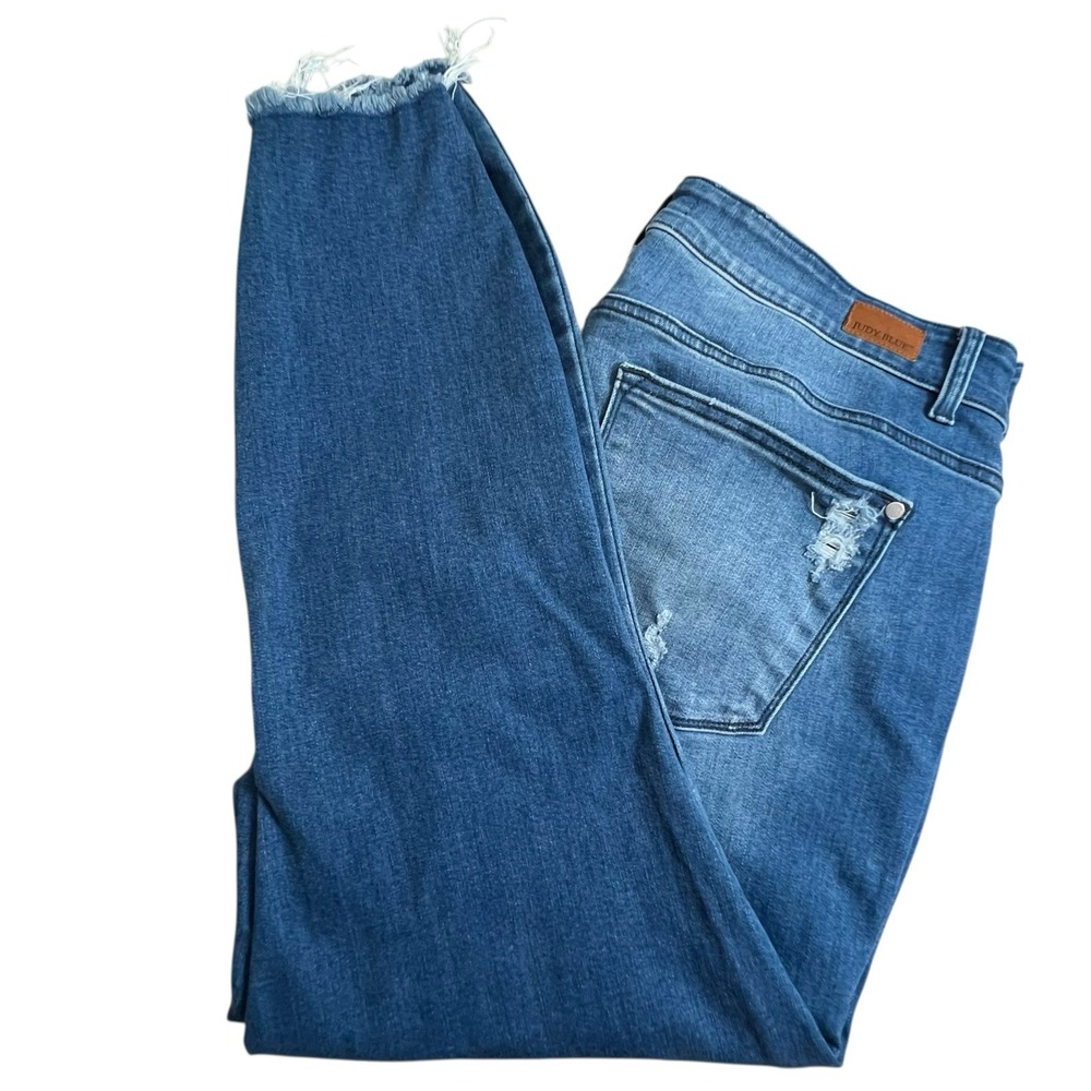 Judy Blue Womens Plus Size 20W Skinny Fit Distressed Medium Wash High Rise Jeans